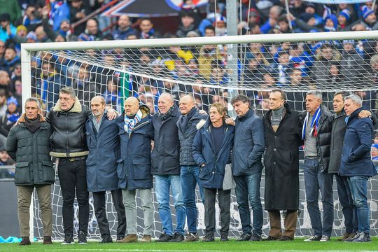 Legendele Sampdoriei, înaintea unui meci, pe Luigi Ferraris, cu Udinese din ianuarie 2023 / Foto: Imago