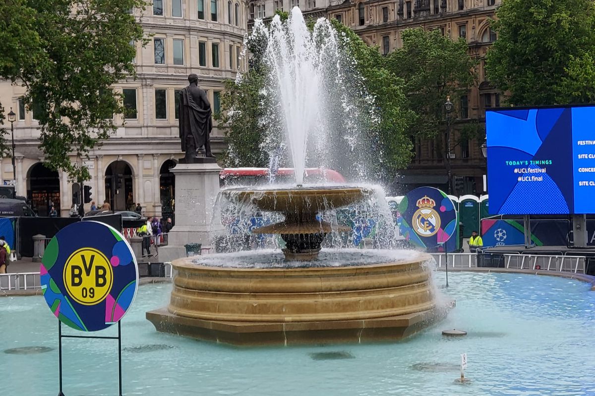 Spectacolul Ligii Campionilor în Trafalgar Square