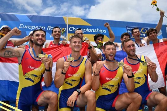 Ciprian Tudosă, Andrei Mândrilă, Sergiu Bejan, Ștefan Berariu, campioni europeni la 4 rame Foto: World Rowing