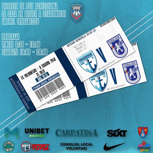 Un bilet la FC Voluntari -  FCU Craiova costă 50 de lei.