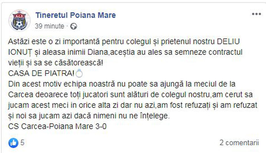 Postarea anului în fotbalul românesc: „Nu ne prezentăm la meciul de azi! Nimeni nu ne înțelege” :D