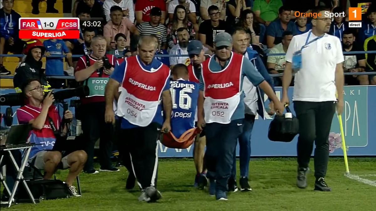 A urlat de durere! Accidentare urâtă în Farul - FCSB » A ieșit cu targa de pe teren și a izbucnit în lacrimi