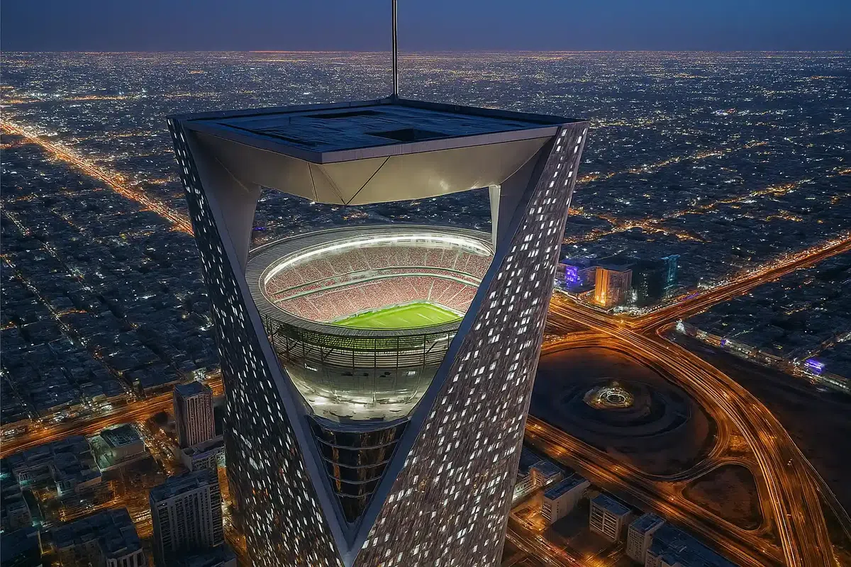 NEOM Sky Stadium, stadionul suspendat din Arabia Saudită. Foto: X.com